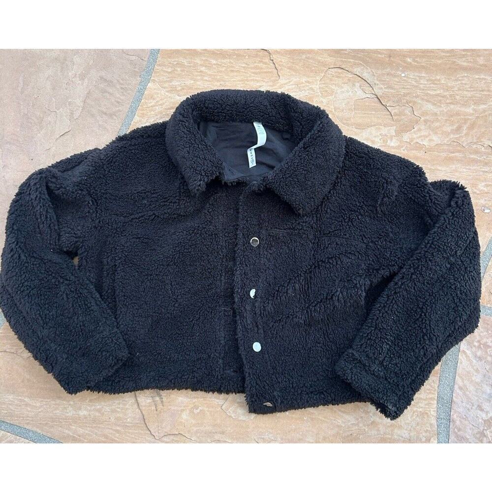 Lululemon Textured Fleece Jacket Women's 10 Black Sherpa Deep Pile BZ